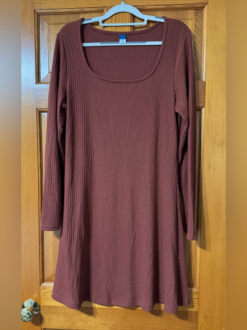 Old Navy Ribbed Scoop Neck Long Sleeve Dress - Rust Brown